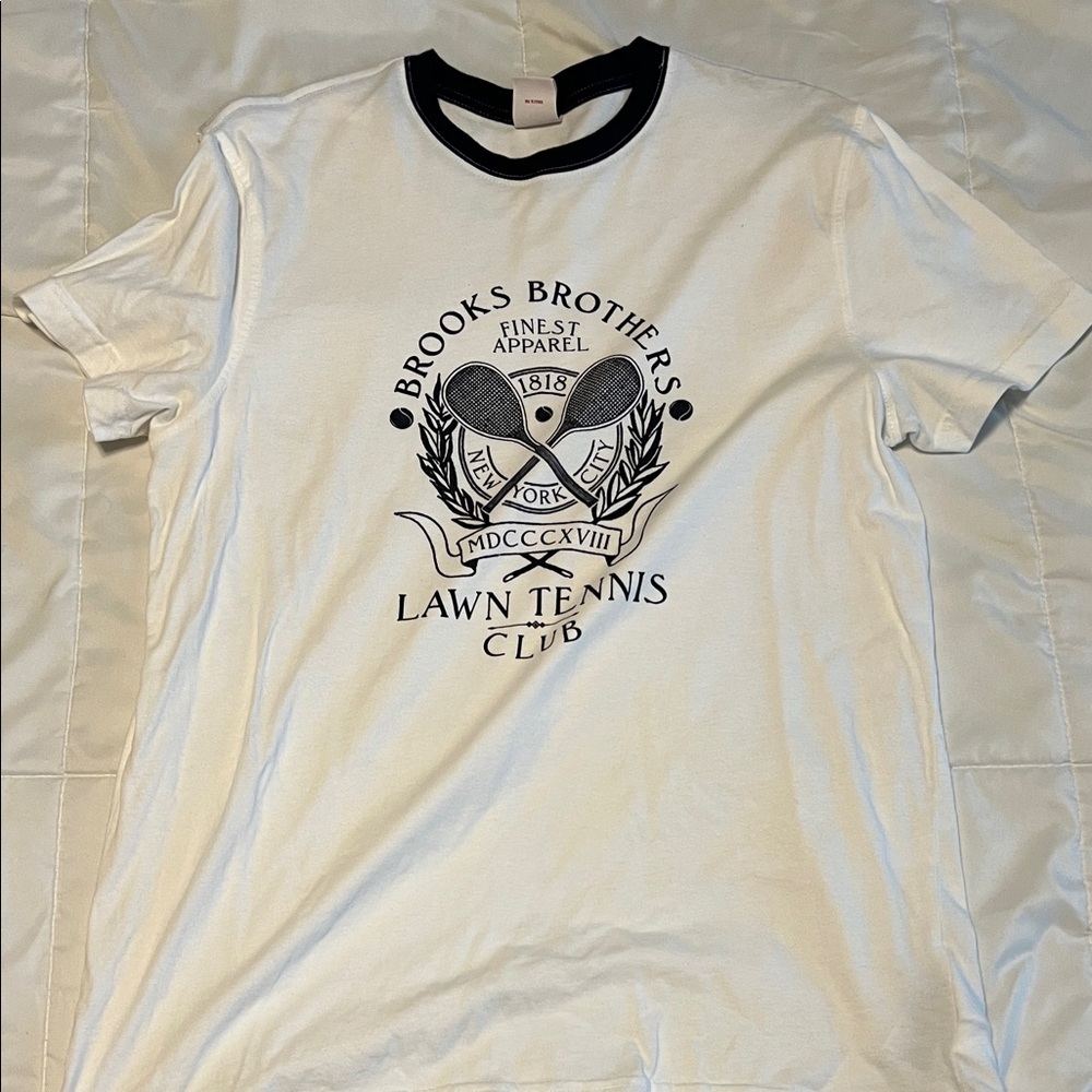 Brooks Brothers White and Black Lawn Tennis Club Tee